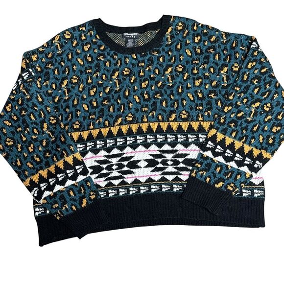 Wrangler Retro Leopard Fair Isle Knit Sweater Geometric‎ Pattern Winter Holiday - Picture 1 of 8